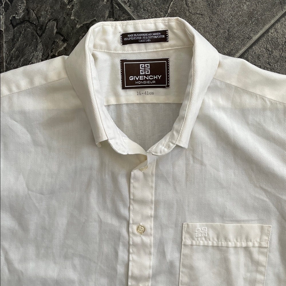 Vintage GIVENCHY Classic Ivory Subtle Herringbone Pattern Men’s Dress Shirt